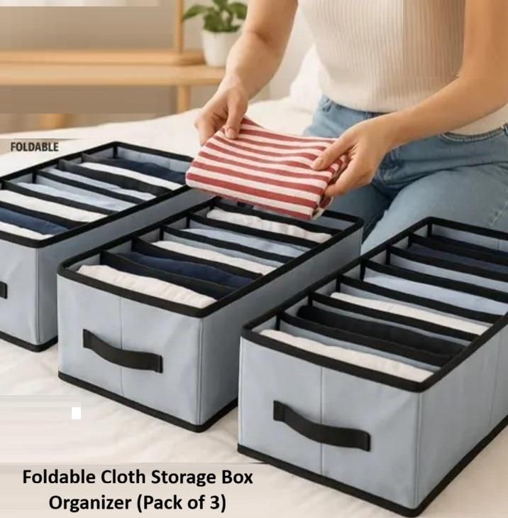 Foldable Stackable Storage Box Clothe Organizer (Pack of 3)
